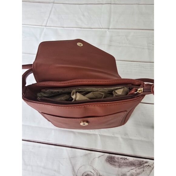 LaVie Crossbody Purse 5 Pockets Brown/Red Color Adjustable Strap - Picture 5 of 6